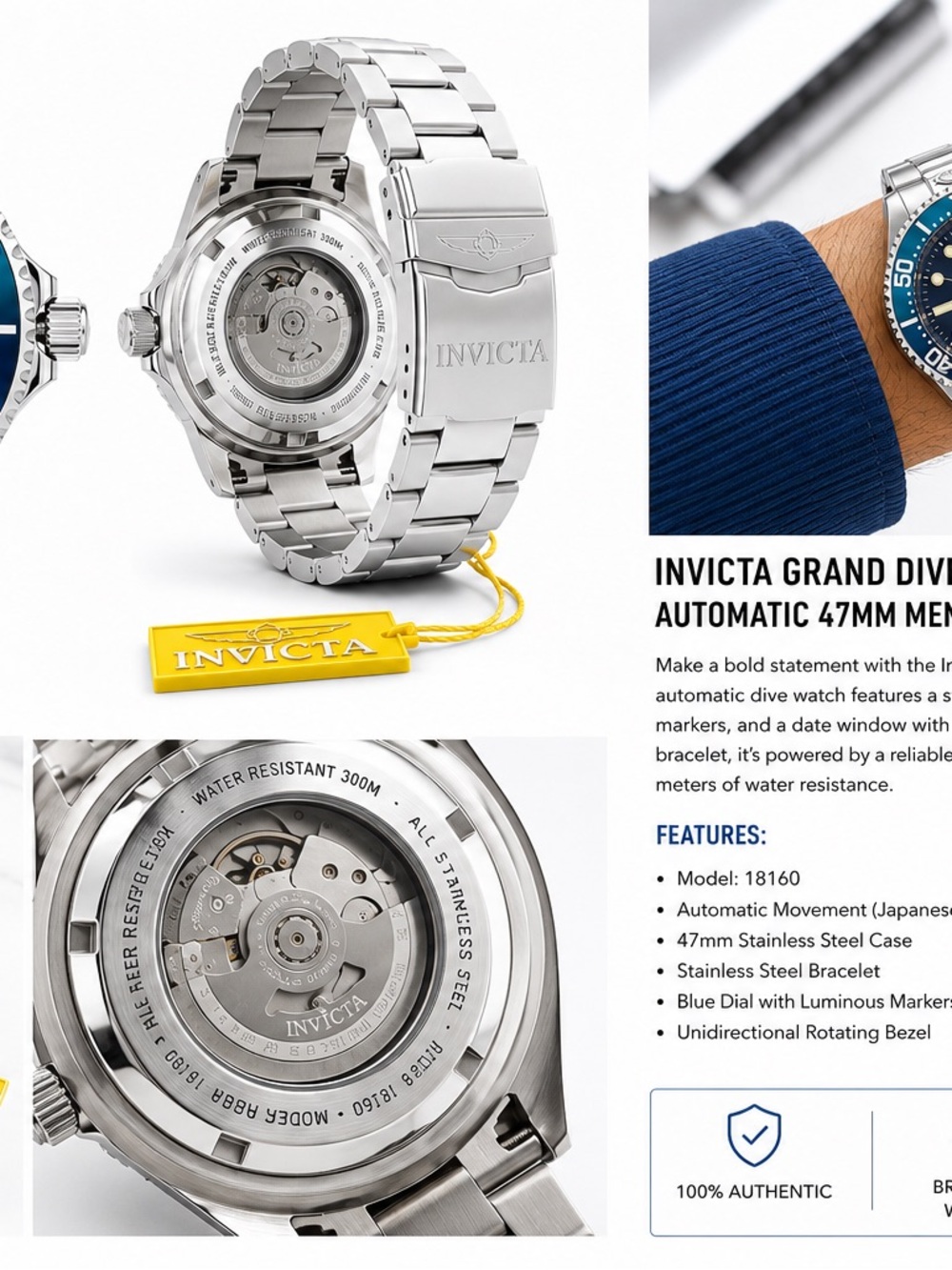 Invicta Silver Stainless Steel Men's Automatic Watch with Blue Dial